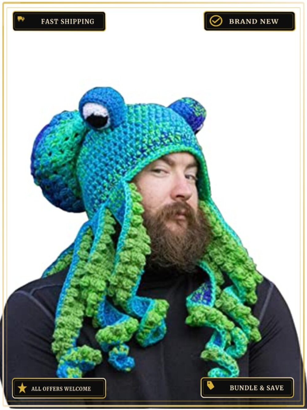 XKCL Cute Novelty Handmade Crochet Octopus Viking Costume Hat Adult Size 21-24